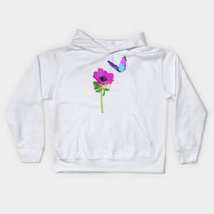 Purple blue butterfly and anemone Kids Hoodie